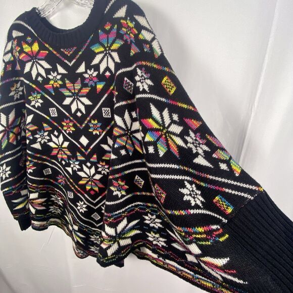 LOANA Girl Sleeved Knit Poncho One Size Ribbed Cuffs Multicolor Indie Hipster - Picture 6 of 10